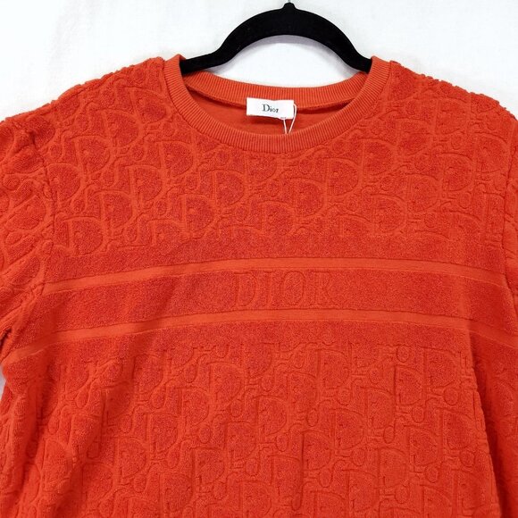 Dior Oblique Jacquard T-Shirt Womens Medium Orange Terry Crew Neck Cotton - Picture 10 of 14